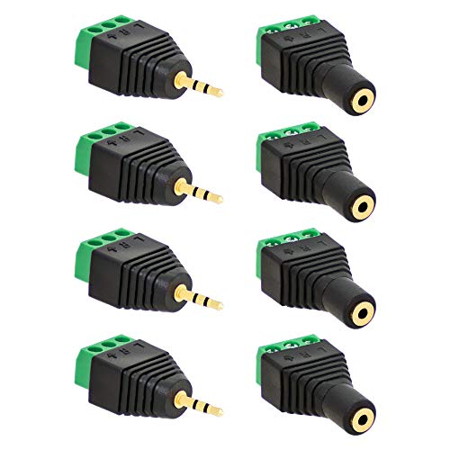 4x Klinken Stecker + 4x Buchsen 2,5mm Adapter > Terminalblock 3 Pin Schraub Klemme Set von E.T