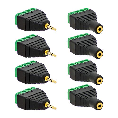 4x Klinken Stecker + 4x Buchsen 2,5mm Adapter > Terminalblock 4 Pin Schraub Klemme Set von E.T