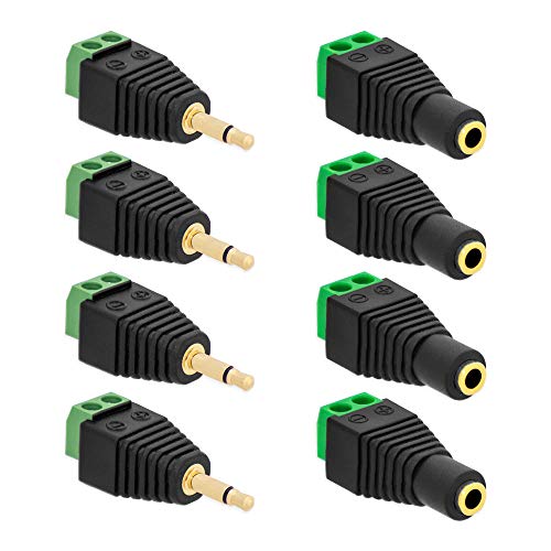 4x Klinken Stecker + 4x Buchsen 3,5mm Adapter > Terminalblock 2 Pin Schraub Klemme Set von E.T