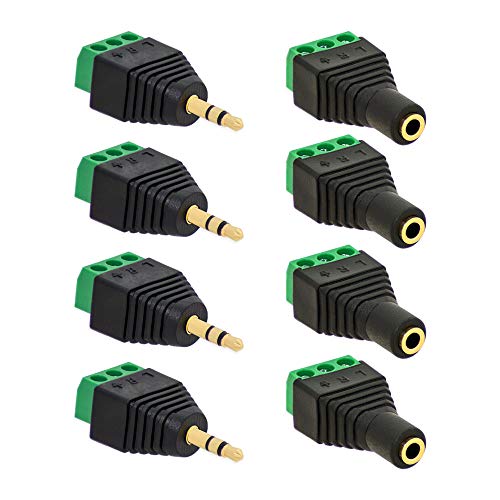 4x Klinken Stecker + 4x Buchsen 3,5mm Adapter > Terminalblock 3 Pin Schraub Klemme Set von E.T