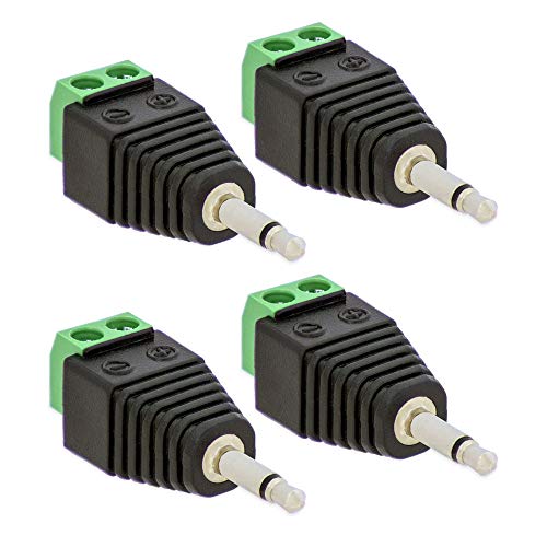 4x Klinken Stecker 3,5 mm Adapter Mono > Terminal Block 2-Pin Kabel Schraub Klemmen von E.T