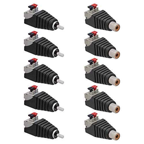 5x Cinch Buchse + 5x Cinch Stecker RCA >Terminal Block 2 Pin Adapter Druck Klemmen Set von Tecbee
