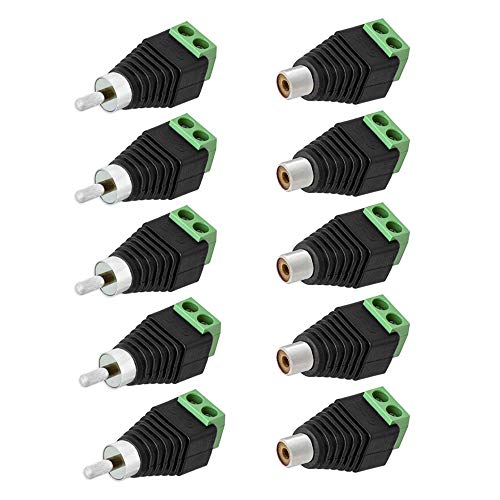 5x Cinch Buchse + 5x Cinch Stecker RCA > Terminal Block 2 Pin Adapter Schraub Klemmen von Tecbee