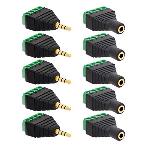 5x Klinken Buchsen + 5x Stecker 3,5mm Adapter > Terminalblock 4 Pin Schraub Klemme Set von E.T