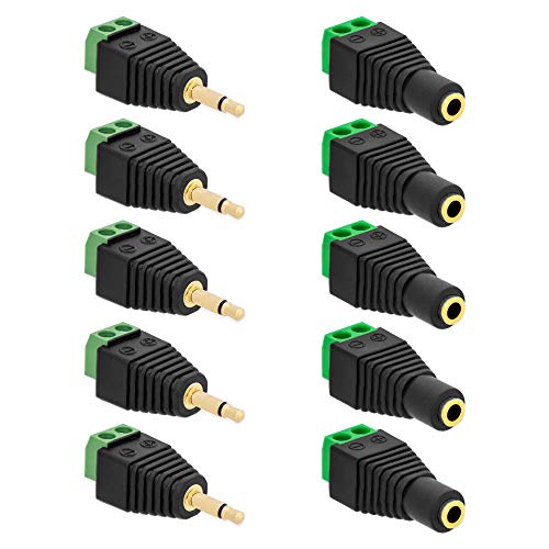 5x Klinken Stecker + 5x Buchsen 3,5mm Adapter > Terminalblock 2 Pin Schraub Klemme Set von E.T