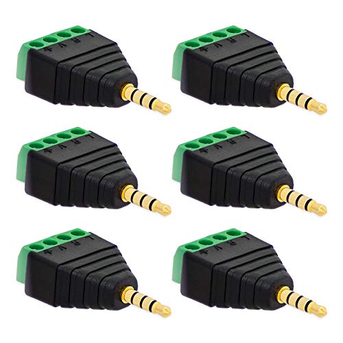 6X Klinke Adapter Stecker 3,5mm >Terminal Block 4-Pin Schraub Klemmen Kabel Adapter von E.T