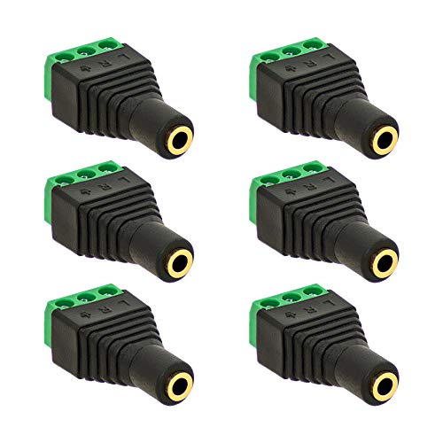 6X Klinken Buchse 3,5mm Adapter > Terminal Block 3-Pin Schraub Klemmen Vergoldet von E.T