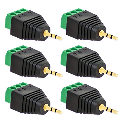 6X Klinken Stecker 2,5 mm Adapter > Terminal Block 3-Pin Schraub Klemmen Vergoldet von E.T