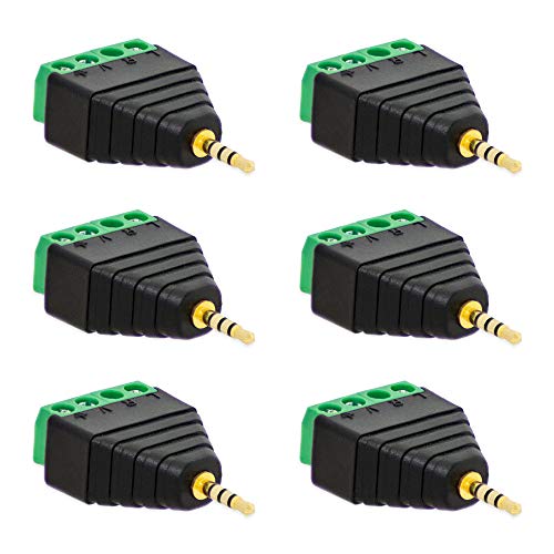 6X Klinken Stecker 2,5 mm Adapter > Terminal Block 4-Pin Schraub Klemmen Vergoldet von E.T