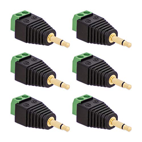 6X Klinken Stecker 3,5 mm Adapter > Terminal Block 2-Pin Schraub Klemmen Vergoldet von E.T