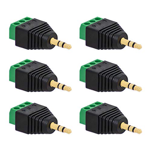 6X Klinken Stecker 3,5 mm Adapter > Terminal Block 3-Pin Schraub Klemmen Vergoldet von E.T