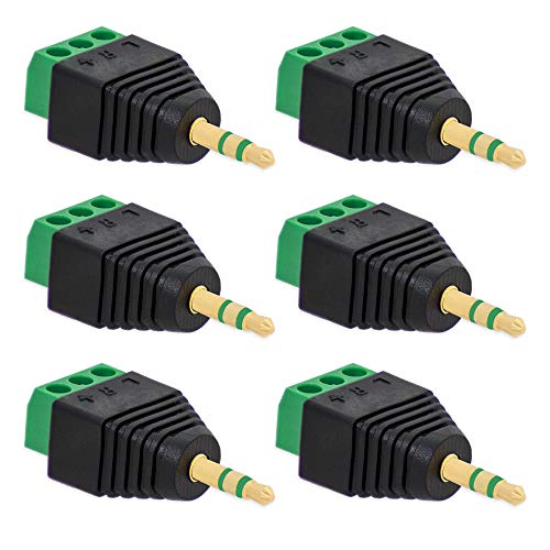 6X Klinken Stecker 3,5 mm Adapter > Terminal Block 3-Pin Schraub Klemmen Vergoldet von Tecbee