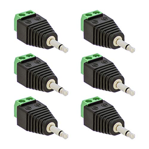 6x Klinken Stecker 3,5 mm Adapter Mono > Terminal Block 2-Pin Kabel Schraub Klemmen von E.T