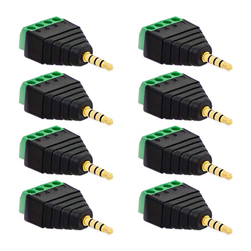 8X Klinke Adapter Stecker 3,5mm >Terminal Block 4-Pin Schraub Klemmen Kabel Adapter von E.T