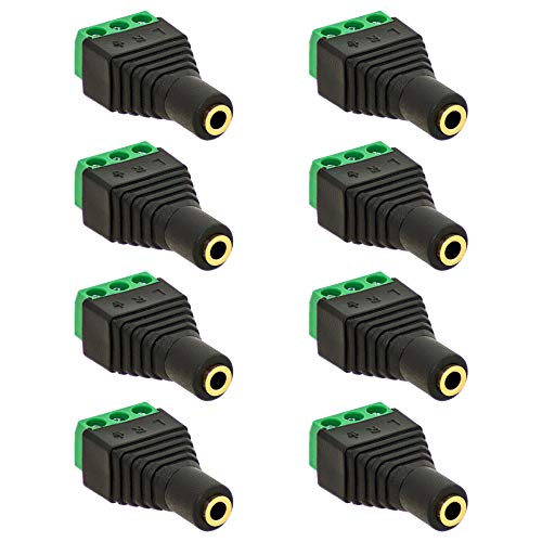 8X Klinken Buchse 3,5mm Adapter > Terminal Block 3-Pin Schraub Klemmen Vergoldet von E.T