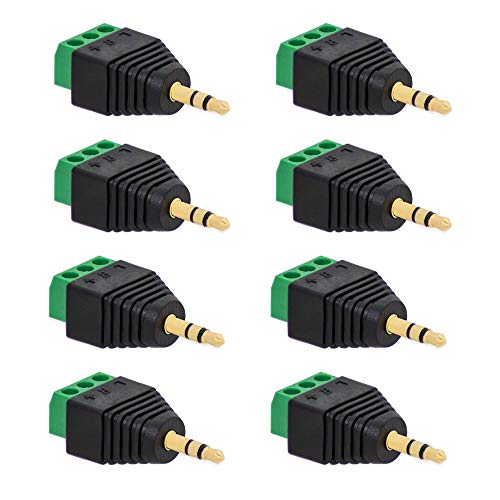 8X Klinken Stecker 3,5 mm Adapter > Terminal Block 3-Pin Schraub Klemmen Vergoldet von E.T