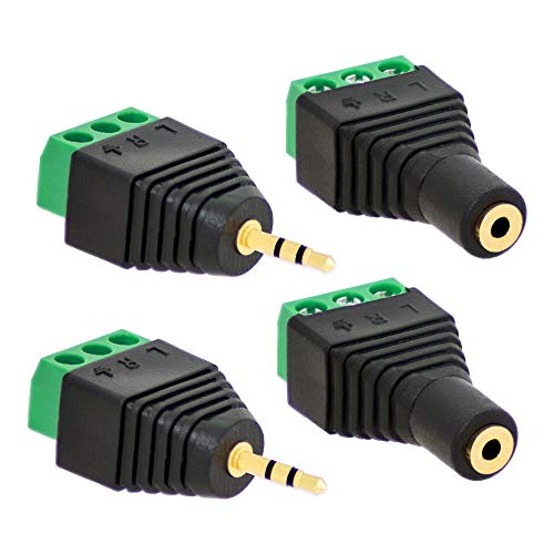 E.T 2X Klinken Stecker + 2X Buchsen 2,5mm Adapter > Terminalblock 3 Pin Schraub Klemme Set von E.T