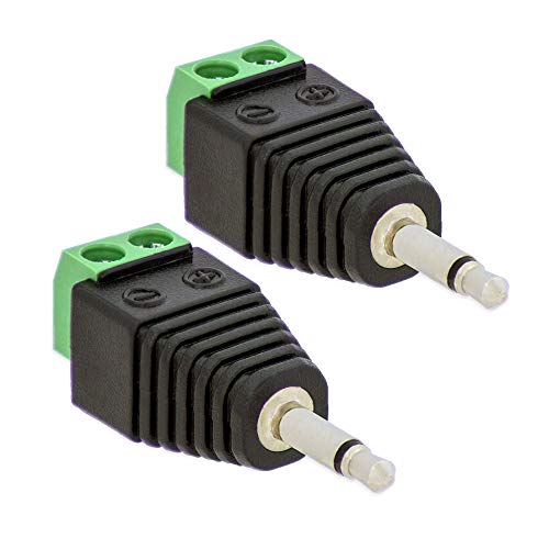E.T 2X Klinken Stecker 3,5 mm Adapter Mono > Terminal Block 2-Pin Kabel Schraub Klemmen von Tecbee