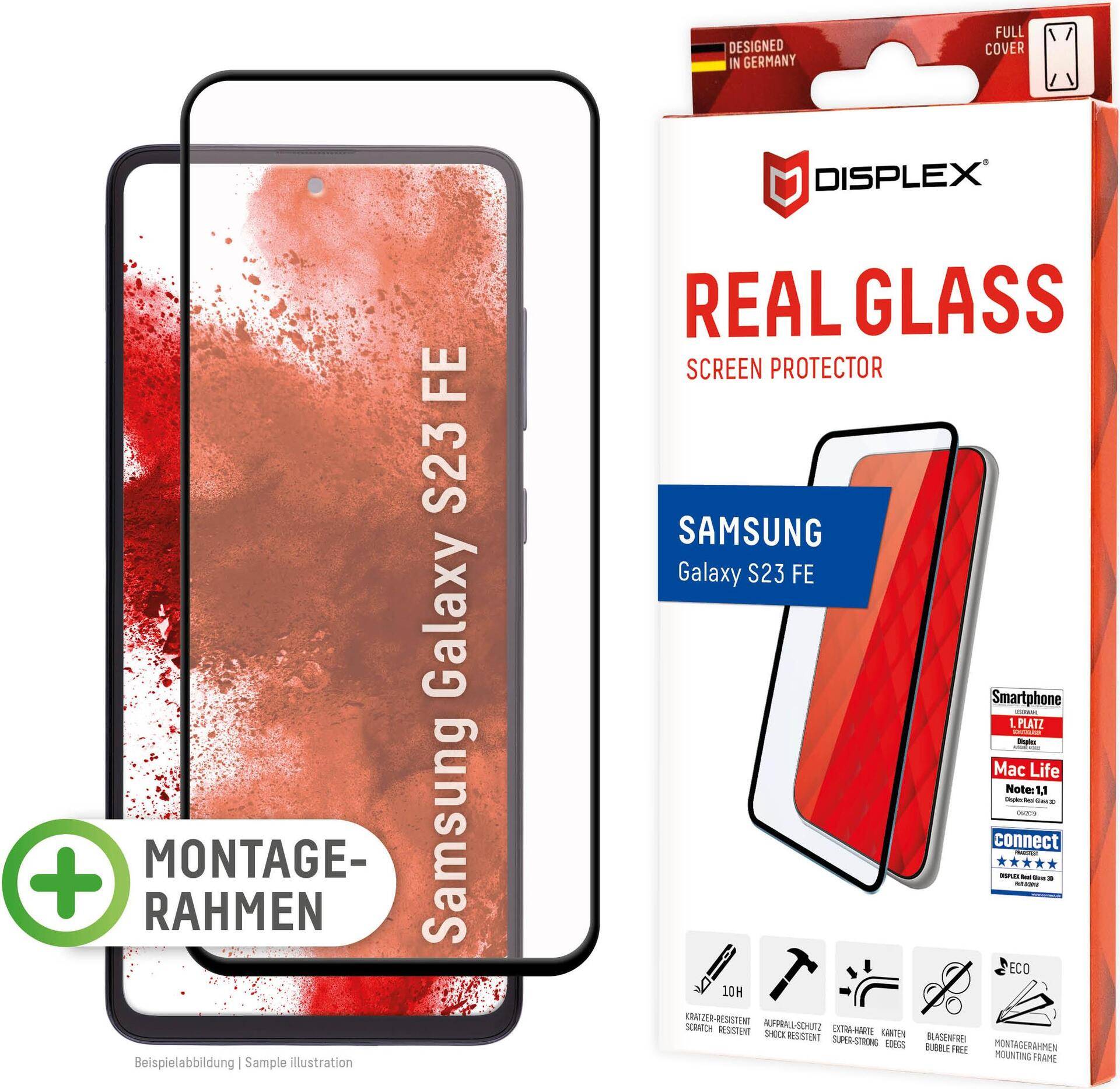 Displex Panzerglas (10H) für Samsung Galaxy S23 FE - Eco-Montagerahmen - Full Cover - Samsung - Galaxy S23 FE - Trockene Anwendung - Staubresistent - Schlagfest - Kratzresistent - Schockresistent - Schwarz - Transparent - 1 Stück(e) (01875) von E.V.I.