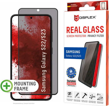 Displex Privacy Panzerglas (10H) für Samsung Galaxy S22/S23 - Eco-Montagerahmen - Privacy Filter - 15,5 cm (6.1 ) - Smartphone - Rahmenloser Blickschutzfilter - Glänzend - Privatsphäre - 2,3 g (01775) von E.V.I.