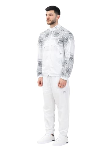EA7 Weißer Trainingsanzug für Herren mit abstraktem Druck, Größe L EA7 Weißer Trainingsanzug für Herren mit abstraktem Druck, Größe L von EA7