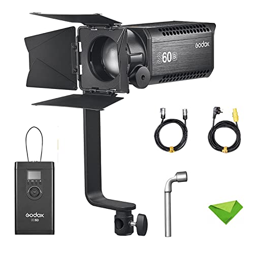 Godox S60 Bi 77W Focusing Bi-Color Led Video Light with Barn Door, Cct 2800-6500K CRI ≥96 Tlci ≥97, 8 Fx Light Effects, App/2.4G Wireless/DMX Control for Interview, Portrait, Still Life Photography von EACHSHOT