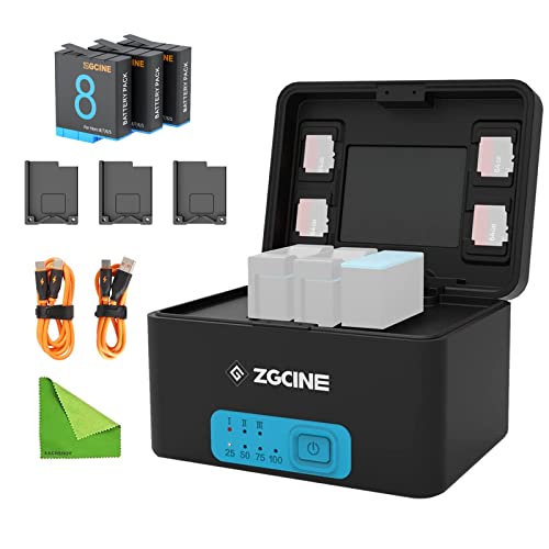 ZGCINE PS-G10 Combo Charging Case mit 3 Akkus für GoPro Hero 8/7/6/5, Akku-Ladegerät-Box für GoPro Hero 10/9/8/7/6/5 Akkus, unterstützt USB-C PD Input, mit USB-C PD Output und USB-A-Ausgang von EACHSHOT