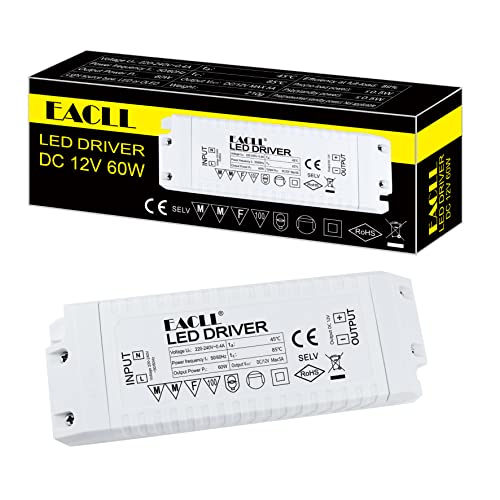 EACLL LED Trafo AC 240V zu DC 12V 5A(5000mA) 60W Transformator, 1er-Pack. Für fahren Weniger als 60W MR11 G4 MR16 GU5.3 LED Birnen LED Lichtstreifen, LED Lampen Adapter Treiber Mini Netzteil von EACLL