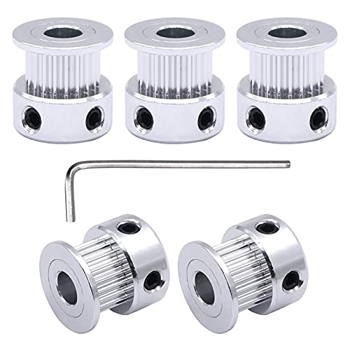 EAMOM 5 stücke Silber 6,35mm(0,25") Bohrung 20 Zähne GT2.Gürtelscheibe für 3D-Drucker 6mm Breite 20T Zahnriemen-Aluminium-Riemenscheibe (Size : 6.35mm) von EAMOM