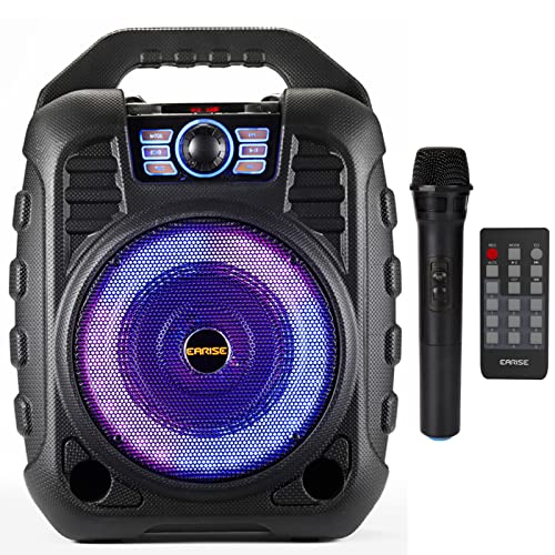 EARISE T26 RGB Tragbares PA-System Bluetooth-Lautsprecher mit drahtlosem Mikrofon, Karaoke-Maschine mit ED-Leuchten, Vocal-Eliminierung, FM-Radio, Aufnahmefunktion, Fernbedienung von EARISE