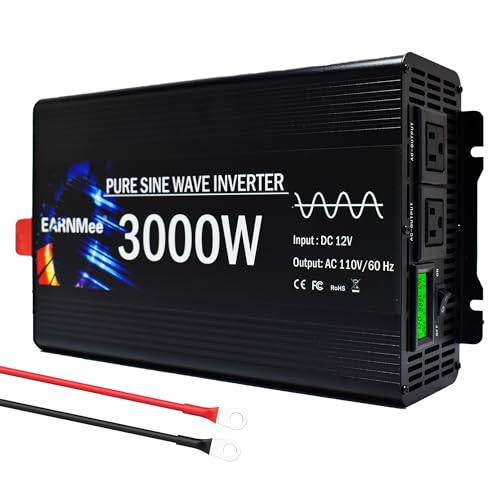 EARNMee 3000 W reiner Sinus-Wechselrichter 6000 W DC Spitzenwert 12 V auf 110 V Wechselstrom, Auto-Adapter außerhalb des Netzes mit LED-Anzeige EARNMee 3000 W reiner Sinus-Wechselrichter 6000 W DC Spitzenwert 12 V auf 110 V Wechselstrom, Auto-Adapter außerhalb des Netzes mit LED-Anzeige von EARNMee