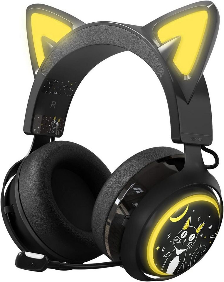EASARS 50mm Lautsprecher für realistischen Stereosound Gaming-Headset (Hochwertige, weiche Ohrpolster und ergonomische Tragestruktur für druckfreien Langzeitkomfor, mit kawaii Katzenohren,Wechsel zwischen 9 coolen Farben durch Berühren) von EASARS