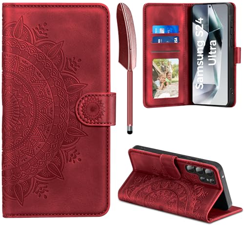 EASDNB Handyhülle für Samsung Galaxy S24 Ultra Hülle Flip Wallet Premium PU Leder Tasche Case [Kartenfach] [Magnet] [Standfunktion] Klapphülle Schutzhülle für Samsung Galaxy S24 Ultra, Rot von EASDNB