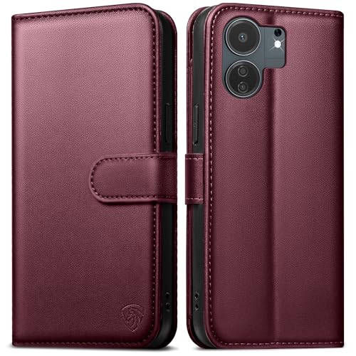 EASDNB Handyhülle für Xiaomi Redmi 13C hülle[6 Kartenfächer][RFID Blocker][Standfunktion] Klapphülle Lederhülle für Redmi 13C/Poco C65/Redmi 13 C hülle,Weinrot von EASDNB