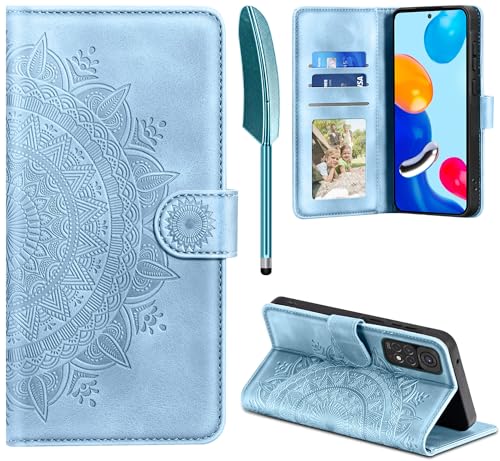 EASDNB Handyhülle für Xiaomi Redmi Note 11 Hülle Flip Wallet Premium PU Leder Tasche Case [Kartenfach] [Magnet] [Standfunktion] Klapphülle Schutzhülle für Redmi Note 11, Himmelblau von EASDNB
