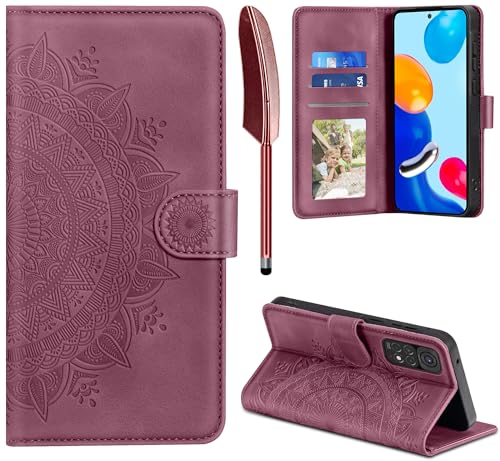 EASDNB Handyhülle für Xiaomi Redmi Note 11 Hülle Flip Wallet Premium PU Leder Tasche Case [Kartenfach] [Magnet] [Standfunktion] Klapphülle Schutzhülle für Redmi Note 11, Weinrot von EASDNB