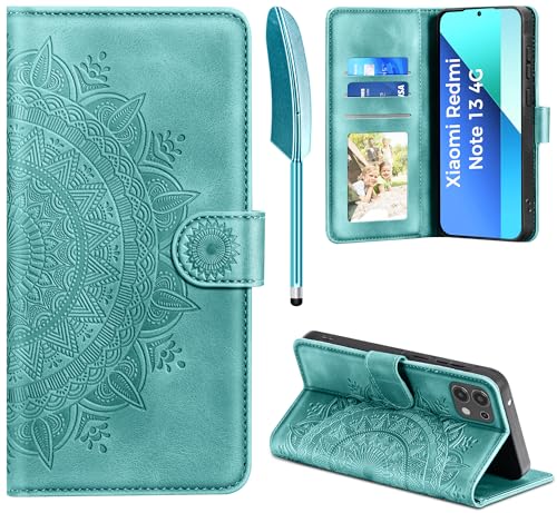 EASDNB Handyhülle für Xiaomi Redmi Note 13 4G Hülle Flip Wallet Premium PU Leder Tasche Case [Kartenfach] [Magnet] [Standfunktion] Klapphülle Schutzhülle für Xiaomi Redmi Note 13 4G, Grün von EASDNB