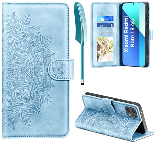 EASDNB Handyhülle für Xiaomi Redmi Note 13 4G Hülle Flip Wallet Premium PU Leder Tasche Case [Kartenfach] [Magnet] [Standfunktion] Klapphülle Schutzhülle für Xiaomi Redmi Note 13 4G, Himmelblau von EASDNB