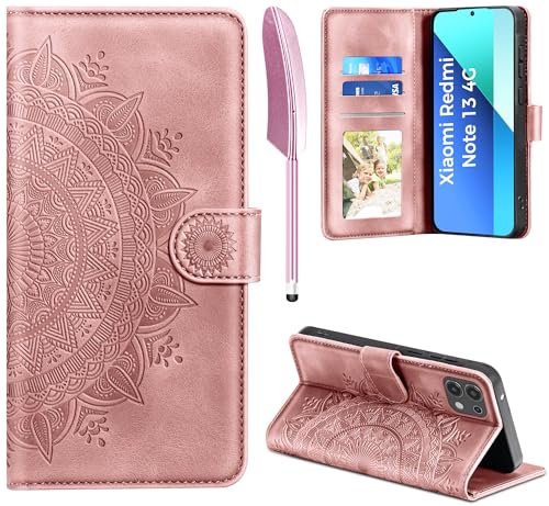 EASDNB Handyhülle für Xiaomi Redmi Note 13 4G Hülle Flip Wallet Premium PU Leder Tasche Case [Kartenfach] [Magnet] [Standfunktion] Klapphülle Schutzhülle für Xiaomi Redmi Note 13 4G, Rosa von EASDNB