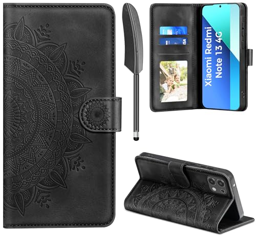 EASDNB Handyhülle für Xiaomi Redmi Note 13 4G Hülle Flip Wallet Premium PU Leder Tasche Case [Kartenfach] [Magnet] [Standfunktion] Klapphülle Schutzhülle für Xiaomi Redmi Note 13 4G, Schwarz von EASDNB