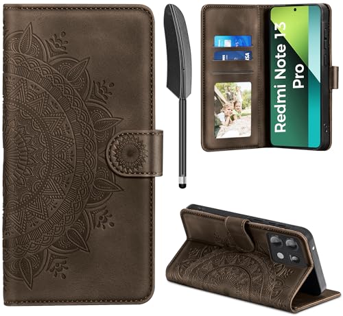 EASDNB Handyhülle für Xiaomi Redmi Note 13 Pro 5G Hülle Flip Wallet Premium PU Leder Tasche Case [Kartenfach] [Magnet] [Standfunktion] Klapphülle Schutzhülle für Redmi Note 13 Pro 5G, Braun von EASDNB