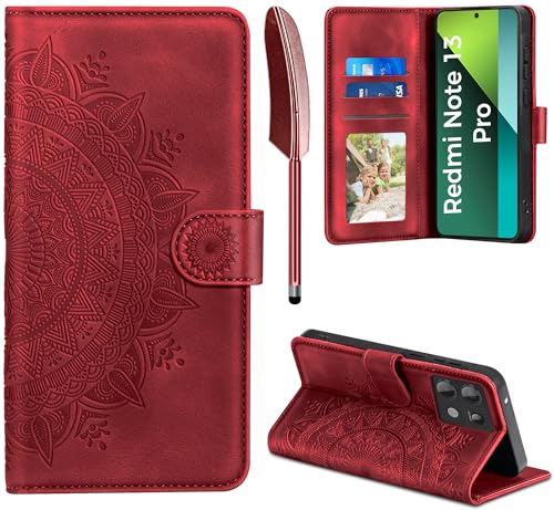 EASDNB Handyhülle für Xiaomi Redmi Note 13 Pro 5G Hülle Flip Wallet Premium PU Leder Tasche Case [Kartenfach] [Magnet] [Standfunktion] Klapphülle Schutzhülle für Redmi Note 13 Pro 5G, Rot von EASDNB
