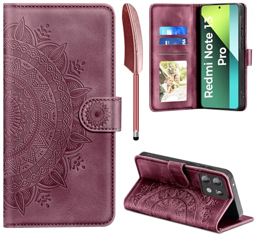 EASDNB Handyhülle für Xiaomi Redmi Note 13 Pro 5G Hülle Flip Wallet Premium PU Leder Tasche Case [Kartenfach] [Magnet] [Standfunktion] Klapphülle Schutzhülle für Redmi Note 13 Pro 5G, Weinrot von EASDNB