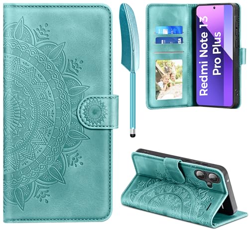 EASDNB Handyhülle für Xiaomi Redmi Note 13 Pro Plus 5G Hülle Flip Wallet PU Leder Tasche Case [Kartenfach] [Magnet] [Standfunktion] Klapphülle Schutzhülle für Redmi Note 13 Pro Plus 5G, Grün von EASDNB