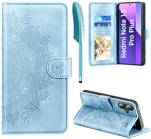 EASDNB Handyhülle für Xiaomi Redmi Note 13 Pro Plus 5G Hülle Flip Wallet PU Leder Tasche Case [Kartenfach] [Magnet] [Standfunktion] Klapphülle Schutzhülle für Redmi Note 13 Pro Plus 5G, Himmelblau von EASDNB