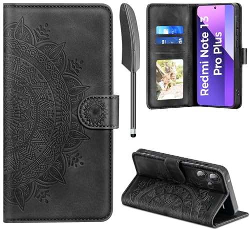 EASDNB Handyhülle für Xiaomi Redmi Note 13 Pro Plus 5G Hülle Flip Wallet PU Leder Tasche Case [Kartenfach] [Magnet] [Standfunktion] Klapphülle Schutzhülle für Redmi Note 13 Pro Plus 5G, Schwarz von EASDNB