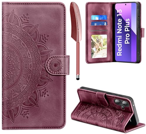 EASDNB Handyhülle für Xiaomi Redmi Note 13 Pro Plus 5G Hülle Flip Wallet PU Leder Tasche Case [Kartenfach] [Magnet] [Standfunktion] Klapphülle Schutzhülle für Redmi Note 13 Pro Plus 5G, Weinrot von EASDNB