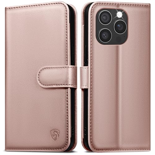 EASDNB Handyhülle für iPhone 16 ProMax hülle [6 Kartenfächer][RFID Blocker][Standfunktion] Klapphülle Lederhülle für iPhone 16 ProMax Stoßfeste Schutzhülle,Roségold von EASDNB