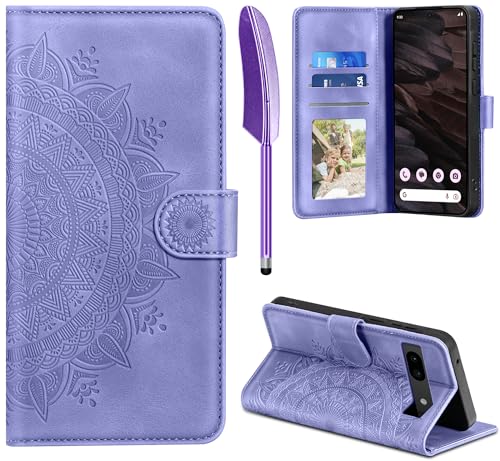 EASDNB Lederhülle für Google Pixel 7A Hülle, Handyhülle für Pixel 7A Flip Wallet PU Leder Case [Kartenfach] [Magnet] [Standfunktion] Prägung Klapphülle Schutzhülle für Google Pixel 7A, Lila von EASDNB