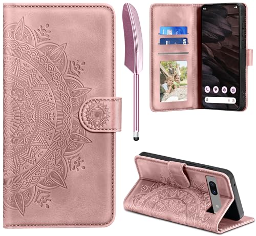 EASDNB Lederhülle für Google Pixel 7A Hülle, Handyhülle für Pixel 7A Flip Wallet PU Leder Case [Kartenfach] [Magnet] [Standfunktion] Prägung Klapphülle Schutzhülle für Google Pixel 7A, Rosa von EASDNB